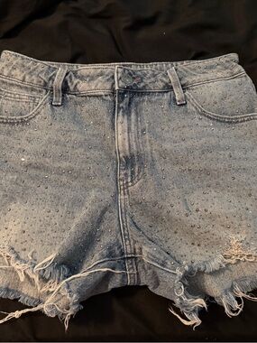 Maurices Light Blue Studded Distressed Denim Shorts